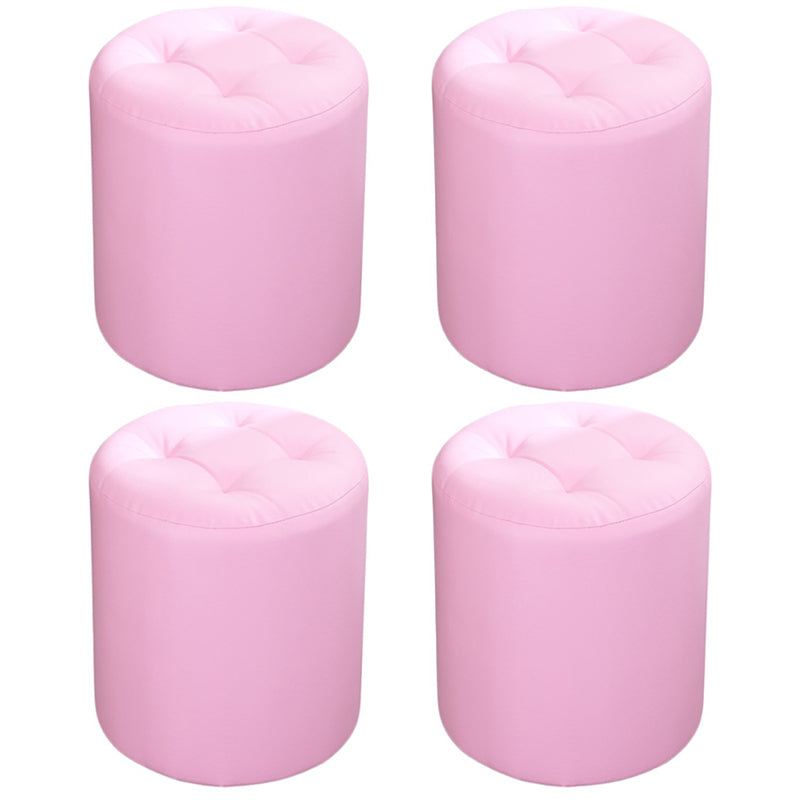 Modern Cylinder Shape Boucle Pouf Plain PU Leather Tufted Ottoman Footrest 13"L x 13"W x 14"H Pink 4 Piece Set Clearhalo 'furn' 'furn_ottomans_poufs' 'Furniture' 'Living Room Furniture' 'Ottomans & Poufs' 'ottomans_poufs' 5639255