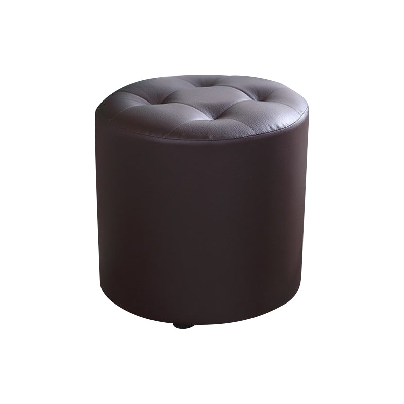 Modern Cylinder Shape Boucle Pouf Plain PU Leather Tufted Ottoman Footrest 13"L x 13"W x 11"H Brown 1 Piece Clearhalo 'furn' 'furn_ottomans_poufs' 'Furniture' 'Living Room Furniture' 'Ottomans & Poufs' 'ottomans_poufs' 5639257