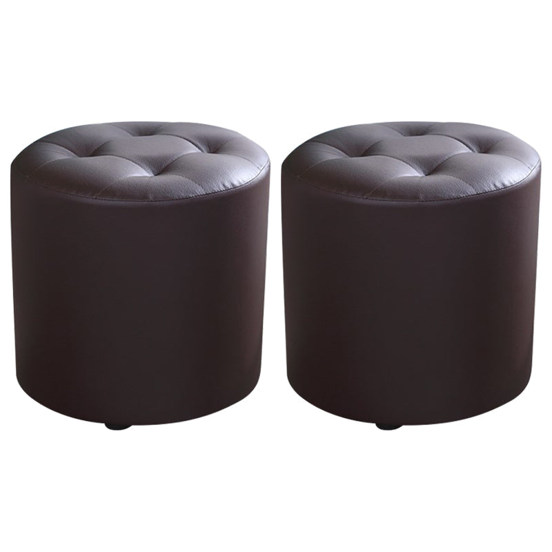 Modern Cylinder Shape Boucle Pouf Plain PU Leather Tufted Ottoman Footrest 13"L x 13"W x 11"H Brown 2 Piece Set Clearhalo 'furn' 'furn_ottomans_poufs' 'Furniture' 'Living Room Furniture' 'Ottomans & Poufs' 'ottomans_poufs' 5639258