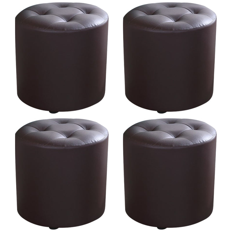 Modern Cylinder Shape Boucle Pouf Plain PU Leather Tufted Ottoman Footrest 13"L x 13"W x 11"H Brown 4 Piece Set Clearhalo 'furn' 'furn_ottomans_poufs' 'Furniture' 'Living Room Furniture' 'Ottomans & Poufs' 'ottomans_poufs' 5639260
