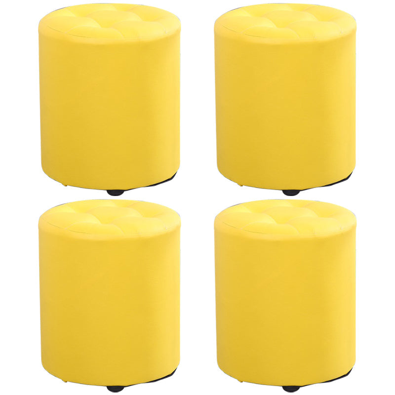 Modern Cylinder Shape Boucle Pouf Plain PU Leather Tufted Ottoman Footrest 13"L x 13"W x 14"H Yellow 4 Piece Set Clearhalo 'furn' 'furn_ottomans_poufs' 'Furniture' 'Living Room Furniture' 'Ottomans & Poufs' 'ottomans_poufs' 5639270