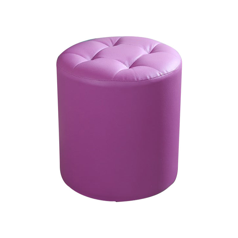 Modern Cylinder Shape Boucle Pouf Plain PU Leather Tufted Ottoman Footrest 13"L x 13"W x 14"H Purple 1 Piece Clearhalo 'furn' 'furn_ottomans_poufs' 'Furniture' 'Living Room Furniture' 'Ottomans & Poufs' 'ottomans_poufs' 5639273