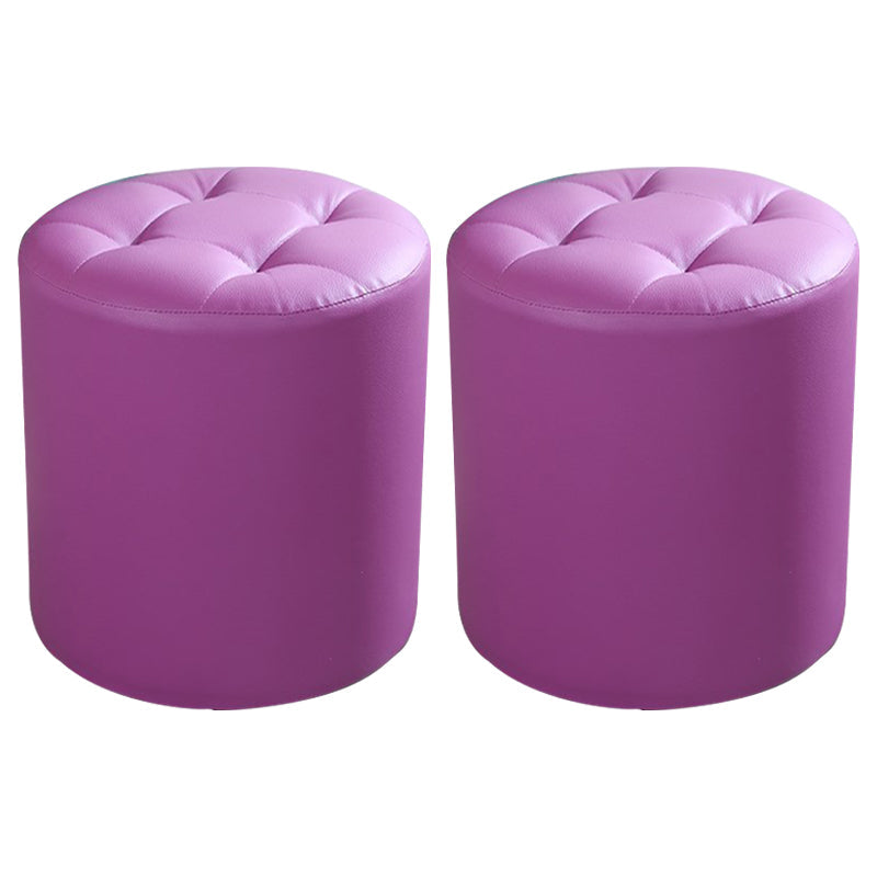 Modern Cylinder Shape Boucle Pouf Plain PU Leather Tufted Ottoman Footrest 13"L x 13"W x 14"H Purple 2 Piece Set Clearhalo 'furn' 'furn_ottomans_poufs' 'Furniture' 'Living Room Furniture' 'Ottomans & Poufs' 'ottomans_poufs' 5639274