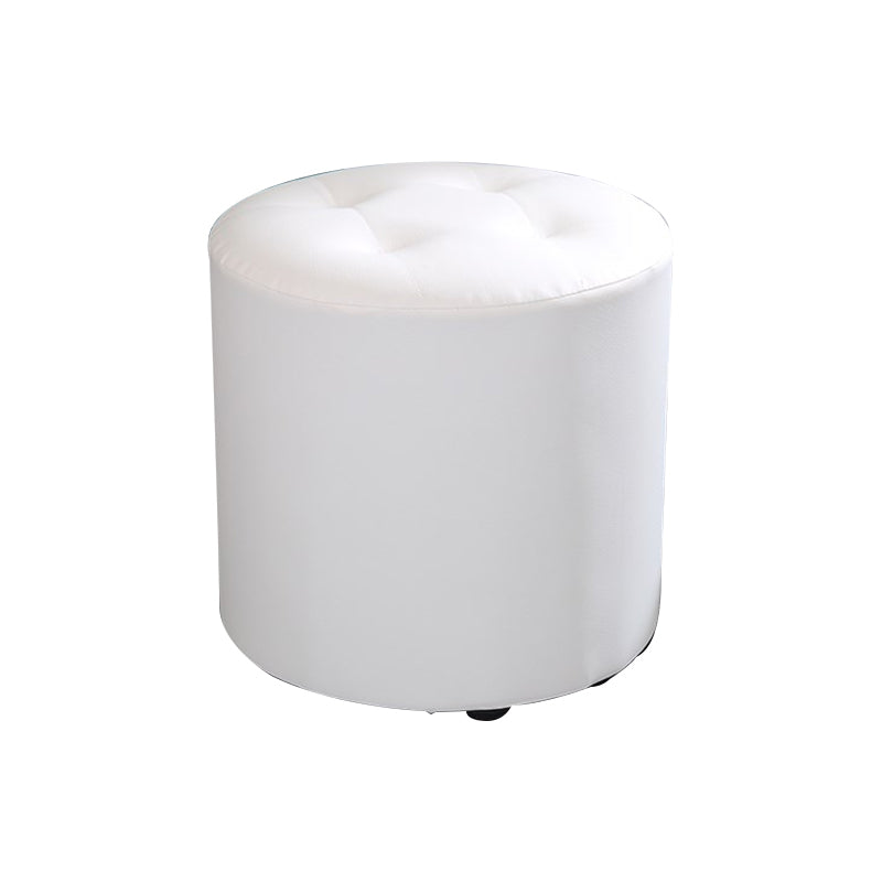 Modern Cylinder Shape Boucle Pouf Plain PU Leather Tufted Ottoman Footrest 13"L x 13"W x 11"H White 1 Piece Clearhalo 'furn' 'furn_ottomans_poufs' 'Furniture' 'Living Room Furniture' 'Ottomans & Poufs' 'ottomans_poufs' 5639276
