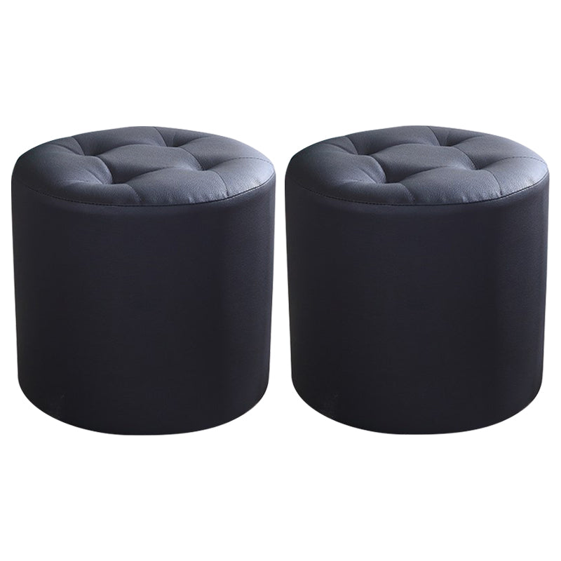 Modern Cylinder Shape Boucle Pouf Plain PU Leather Tufted Ottoman Footrest 13"L x 13"W x 11"H Black 2 Piece Set Clearhalo 'furn' 'furn_ottomans_poufs' 'Furniture' 'Living Room Furniture' 'Ottomans & Poufs' 'ottomans_poufs' 5639283