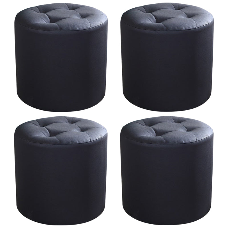 Modern Cylinder Shape Boucle Pouf Plain PU Leather Tufted Ottoman Footrest 13"L x 13"W x 11"H Black 4 Piece Set Clearhalo 'furn' 'furn_ottomans_poufs' 'Furniture' 'Living Room Furniture' 'Ottomans & Poufs' 'ottomans_poufs' 5639284