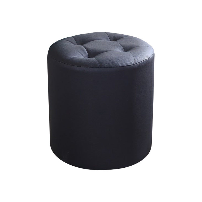 Modern Cylinder Shape Boucle Pouf Plain PU Leather Tufted Ottoman Footrest 13"L x 13"W x 14"H Black 1 Piece Clearhalo 'furn' 'furn_ottomans_poufs' 'Furniture' 'Living Room Furniture' 'Ottomans & Poufs' 'ottomans_poufs' 5639285