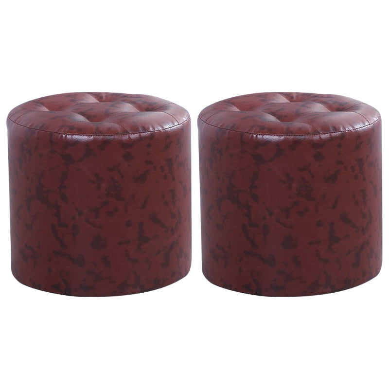 Modern Cylinder Shape Boucle Pouf Plain PU Leather Tufted Ottoman Footrest 13"L x 13"W x 11"H Coffee 2 Piece Set Clearhalo 'furn' 'furn_ottomans_poufs' 'Furniture' 'Living Room Furniture' 'Ottomans & Poufs' 'ottomans_poufs' 5639289