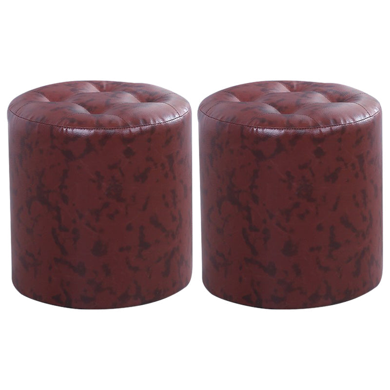 Modern Cylinder Shape Boucle Pouf Plain PU Leather Tufted Ottoman Footrest 13"L x 13"W x 14"H Coffee 2 Piece Set Clearhalo 'furn' 'furn_ottomans_poufs' 'Furniture' 'Living Room Furniture' 'Ottomans & Poufs' 'ottomans_poufs' 5639292