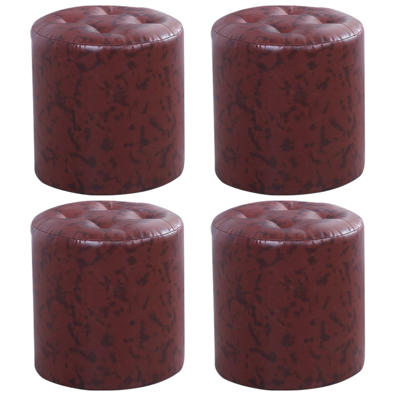 Modern Cylinder Shape Boucle Pouf Plain PU Leather Tufted Ottoman Footrest 13"L x 13"W x 14"H Coffee 4 Piece Set Clearhalo 'furn' 'furn_ottomans_poufs' 'Furniture' 'Living Room Furniture' 'Ottomans & Poufs' 'ottomans_poufs' 5639293