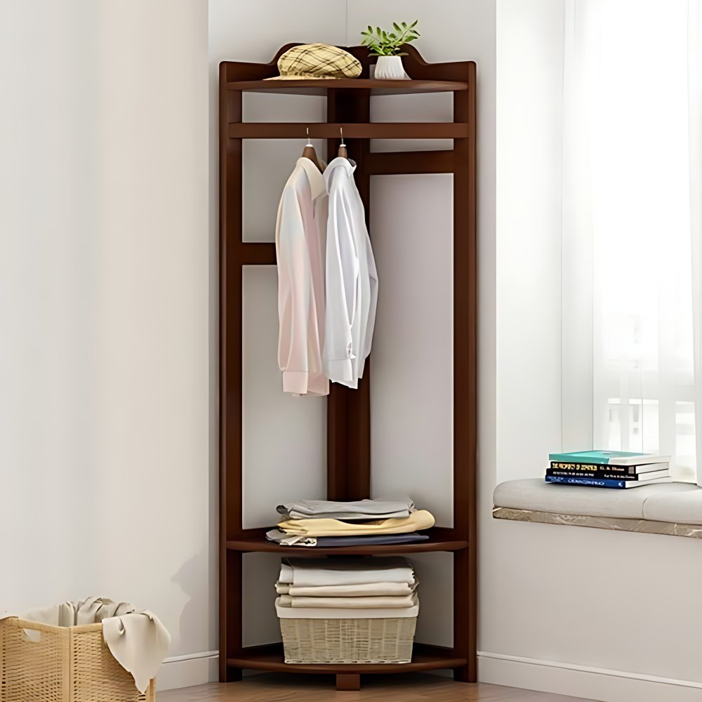 Wooden Coat Rack Two Storage Shelves and Hanging Rail Hall Stand Coat ...