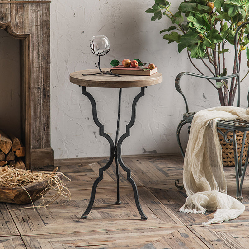 Table basse en bois vieilli de campagne française, Table de Cocktail ronde pour le salon