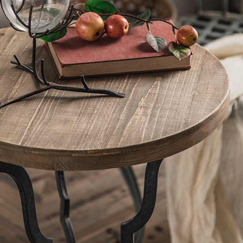 Table basse en bois vieilli de campagne française, Table de Cocktail ronde pour le salon