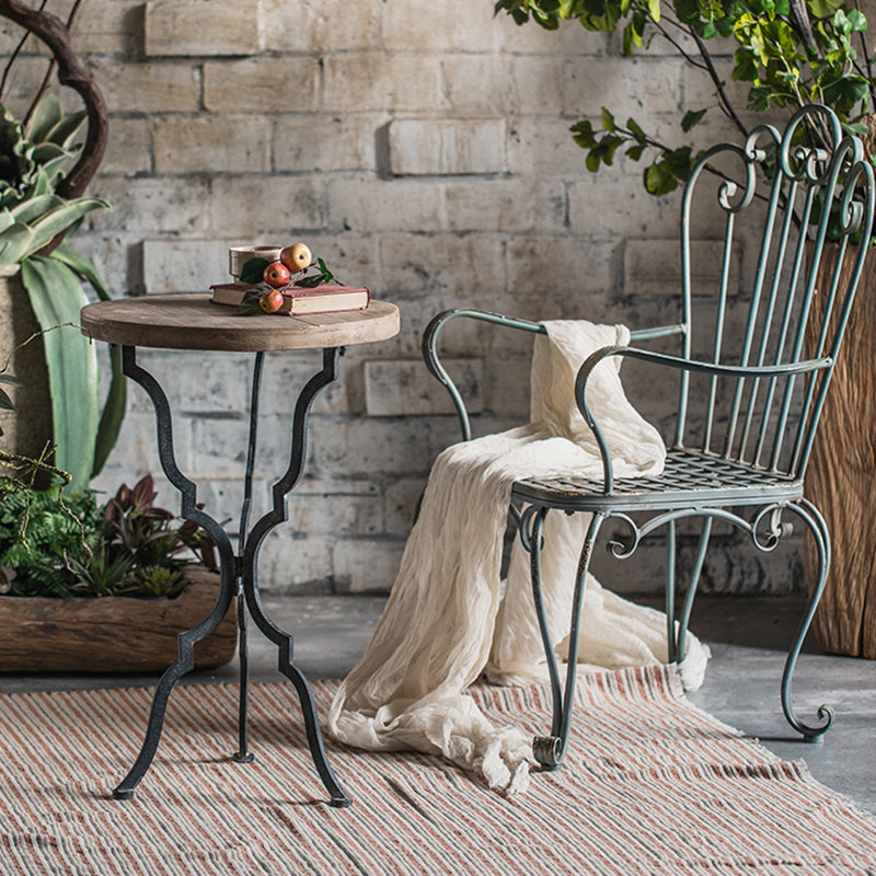 Table basse en bois vieilli de campagne française, Table de Cocktail ronde pour le salon