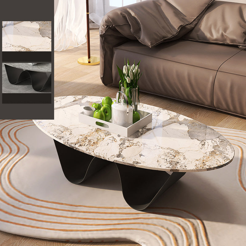1 Slate Coffee Table Oval Modern Minimalist Coffee Table for Living Room Black Pandora Gold Clearhalo 'Coffee & Accent Tables' 'Coffee Tables' 'coffee_tables' 'furn' 'furn_coffee_tables' 'Furniture' 'Living Room Furniture' 5647168