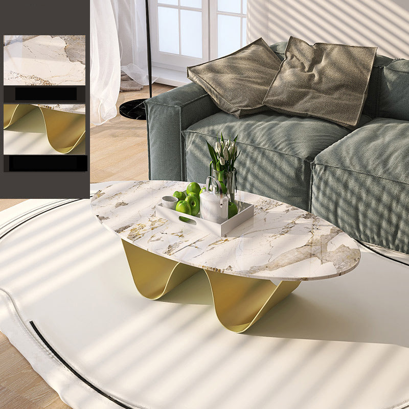 1 Slate Coffee Table Oval Modern Minimalist Coffee Table for Living Room Gold Pandora Gold Clearhalo 'Coffee & Accent Tables' 'Coffee Tables' 'coffee_tables' 'furn' 'furn_coffee_tables' 'Furniture' 'Living Room Furniture' 5647169
