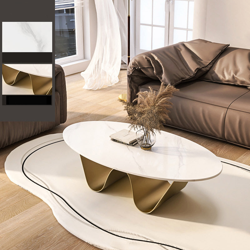 1 Slate Coffee Table Oval Modern Minimalist Coffee Table for Living Room Gold Gloss White Clearhalo 'Coffee & Accent Tables' 'Coffee Tables' 'coffee_tables' 'furn' 'furn_coffee_tables' 'Furniture' 'Living Room Furniture' 5647171