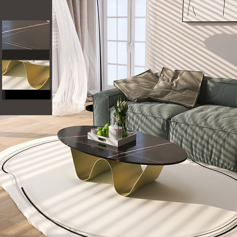 1 Slate Coffee Table Oval Modern Minimalist Coffee Table for Living Room Gold Matte Black Clearhalo 'Coffee & Accent Tables' 'Coffee Tables' 'coffee_tables' 'furn' 'furn_coffee_tables' 'Furniture' 'Living Room Furniture' 5647173
