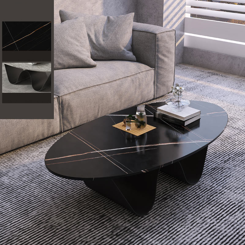 1 Slate Coffee Table Oval Modern Minimalist Coffee Table for Living Room Black Matte Black Clearhalo 'Coffee & Accent Tables' 'Coffee Tables' 'coffee_tables' 'furn' 'furn_coffee_tables' 'Furniture' 'Living Room Furniture' 5647176