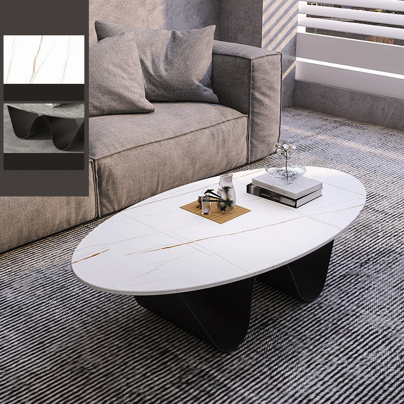 1 Slate Coffee Table Oval Modern Minimalist Coffee Table for Living Room Black Matte White Clearhalo 'Coffee & Accent Tables' 'Coffee Tables' 'coffee_tables' 'furn' 'furn_coffee_tables' 'Furniture' 'Living Room Furniture' 5647177