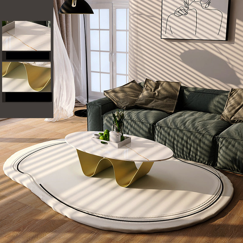1 Slate Coffee Table Oval Modern Minimalist Coffee Table for Living Room Gold Matte White Clearhalo 'Coffee & Accent Tables' 'Coffee Tables' 'coffee_tables' 'furn' 'furn_coffee_tables' 'Furniture' 'Living Room Furniture' 5647180