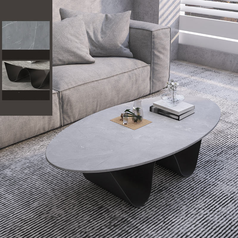 1 Slate Coffee Table Oval Modern Minimalist Coffee Table for Living Room Black Light Gray Clearhalo 'Coffee & Accent Tables' 'Coffee Tables' 'coffee_tables' 'furn' 'furn_coffee_tables' 'Furniture' 'Living Room Furniture' 5647181