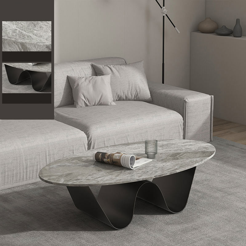 1 Slate Coffee Table Oval Modern Minimalist Coffee Table for Living Room Black Gray Clearhalo 'Coffee & Accent Tables' 'Coffee Tables' 'coffee_tables' 'furn' 'furn_coffee_tables' 'Furniture' 'Living Room Furniture' 5647183