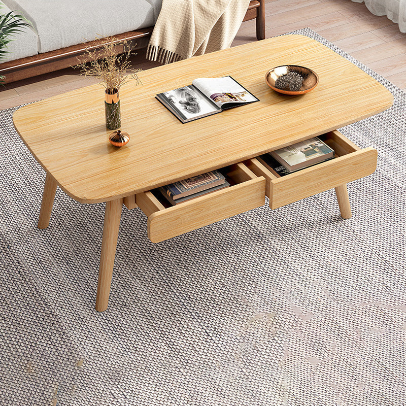 Solid Wood 4 Legs Coffee Table Rectangular Coffee Table with Storage Natural Clearhalo 'Coffee & Accent Tables' 'Coffee Tables' 'coffee_tables' 'furn' 'furn_coffee_tables' 'Furniture' 'Living Room Furniture' 5647214