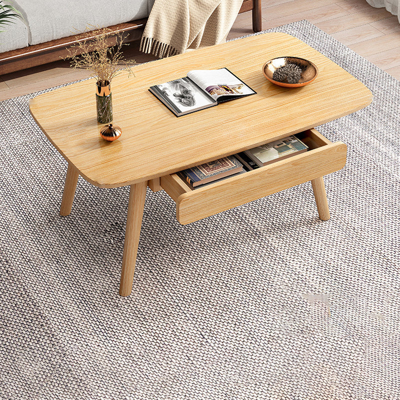 Solid Wood 4 Legs Coffee Table Rectangular Coffee Table with Storage 31.5"L x 18.9"W x 17.7"H Natural Clearhalo 'Coffee & Accent Tables' 'Coffee Tables' 'coffee_tables' 'furn' 'furn_coffee_tables' 'Furniture' 'Living Room Furniture' 5647215