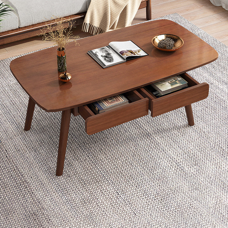 Solid Wood 4 Legs Coffee Table Rectangular Coffee Table with Storage Walnut Clearhalo 'Coffee & Accent Tables' 'Coffee Tables' 'coffee_tables' 'furn' 'furn_coffee_tables' 'Furniture' 'Living Room Furniture' 5647220