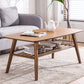 Nordic Style Rectangular Solid Wood Table with Storage Shelf 4 Legs Base Coffee Table