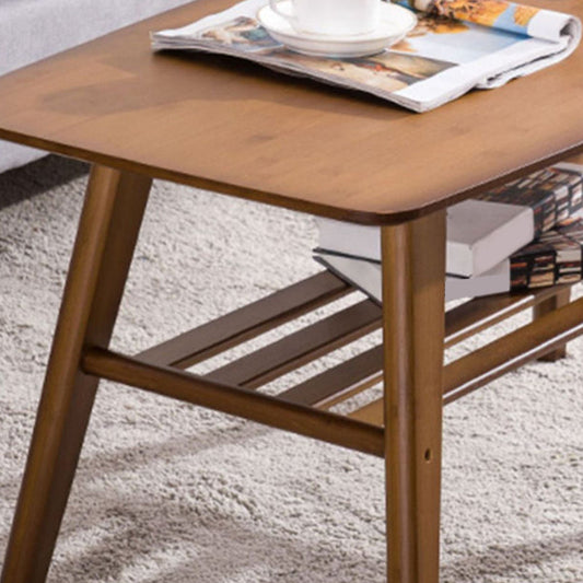 Nordic Style Rectangular Solid Wood Table with Storage Shelf 4 Legs Base Coffee Table