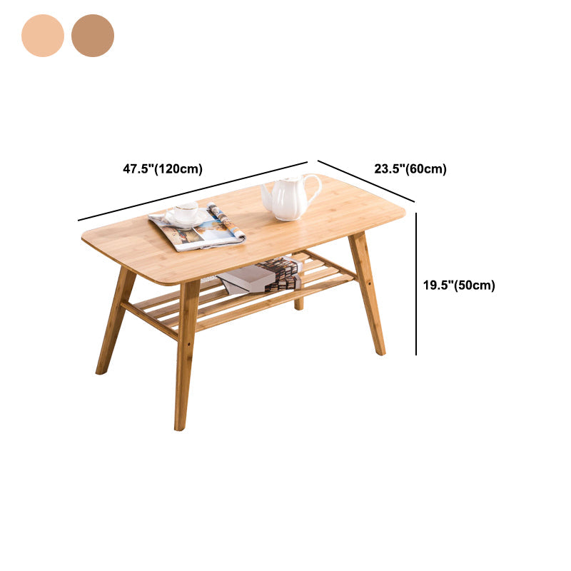 Nordic Style Rectangular Solid Wood Table with Storage Shelf 4 Legs Base Coffee Table