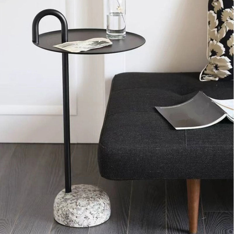 Round Metal Table and Stone Pedestal Base Base Medieval Modern Style Side Table