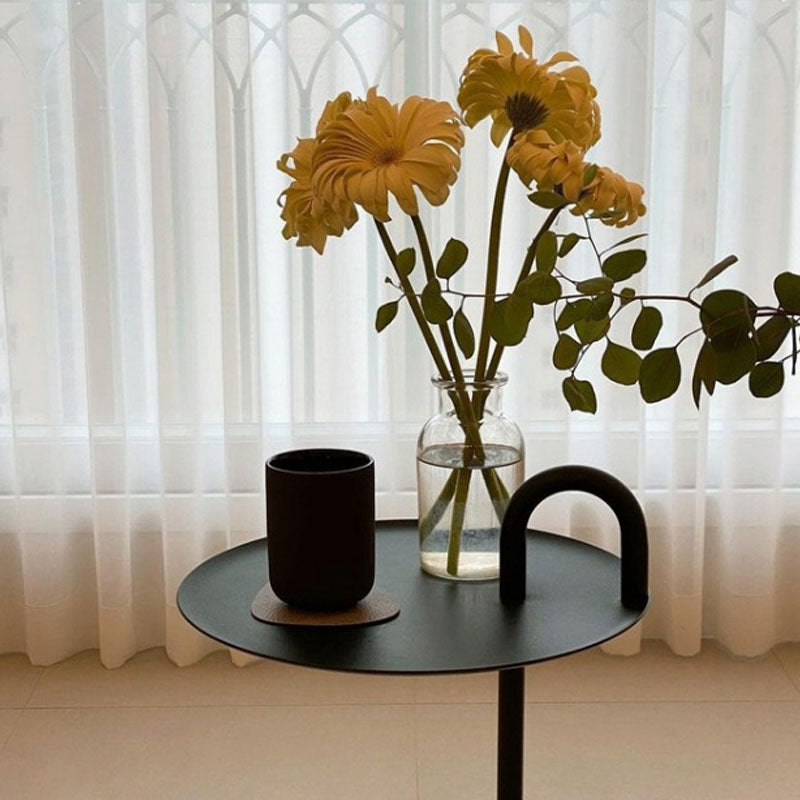 Round Metal Table and Stone Pedestal Base Base Medieval Modern Style Side Table