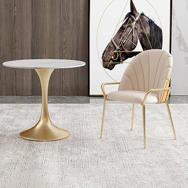 Sedia per sala da pranzo in metallo glam braccio laterale in pelle sintonizzata per uso del ristorante