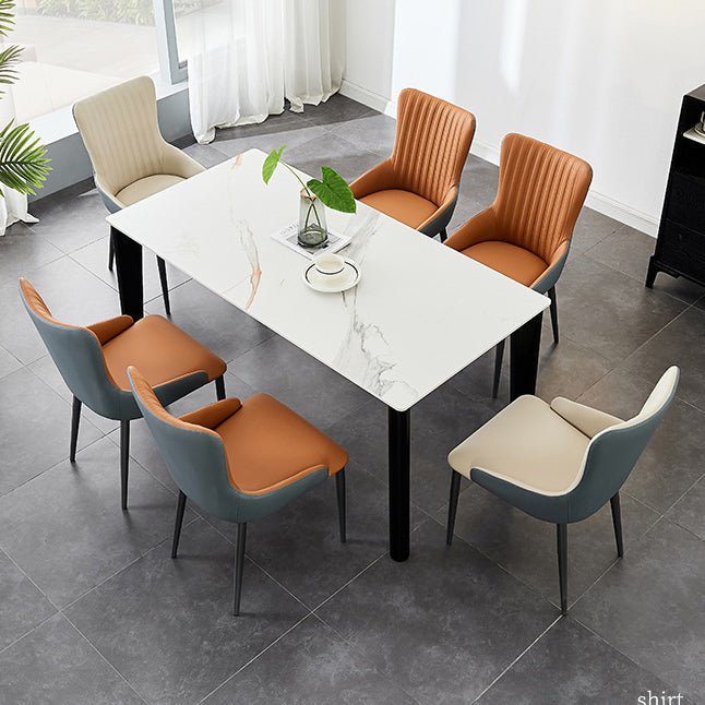 モダンホームレザーアームチェアマット仕上げソリッドバックダイニングチェア