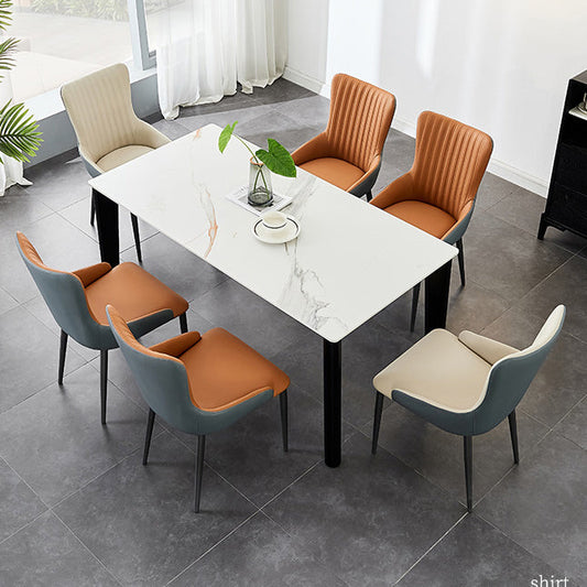 Modern Home Leather Arm Chair Matte Finish Solid Back Dining Chair