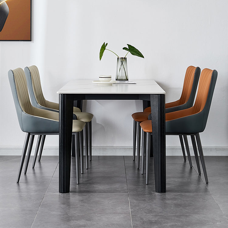 モダンホームレザーアームチェアマット仕上げソリッドバックダイニングチェア