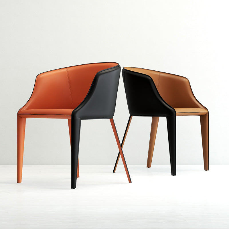 デザイナーホテルレザーアームチェアマット仕上げソリッドバックダイニングチェア