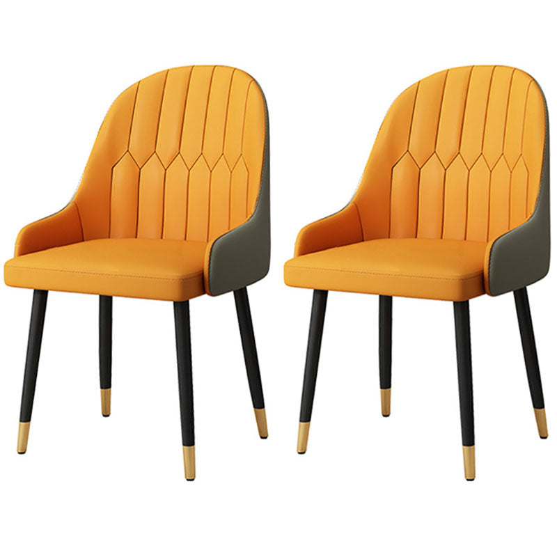 Scandinavian Solid Back Arm Chairs Leather Dining Side Chairs Orange 2 Piece Set Clearhalo 'Dining Chairs' 'Dining Tables & Seating' 'dining_chair' 'furn' 'furn_dining_chair' 'Furniture' 'Kitchen & Dining Furniture' 5648279