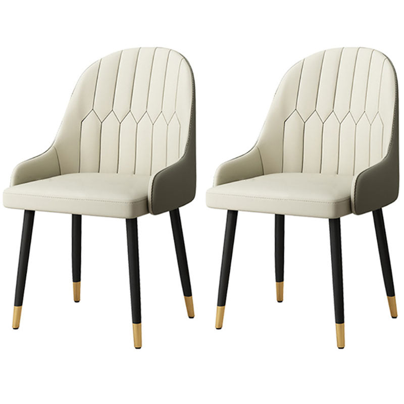 Scandinavian Solid Back Arm Chairs Leather Dining Side Chairs Gray-White 2 Piece Set Clearhalo 'Dining Chairs' 'Dining Tables & Seating' 'dining_chair' 'furn' 'furn_dining_chair' 'Furniture' 'Kitchen & Dining Furniture' 5648280