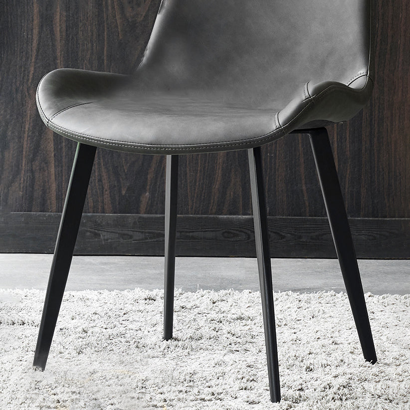 現代のアームレスダイニングチェアマット仕上げレザーカーブドパーソンズサイドチェア