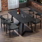 Mesa de comedor rectangular industrial de piedra sinterizada negra con base de metal