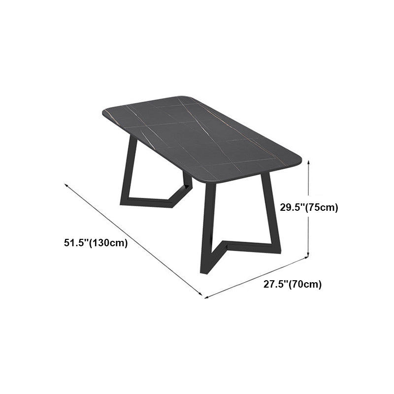 Mesa de comedor rectangular industrial de piedra sinterizada negra con base de metal