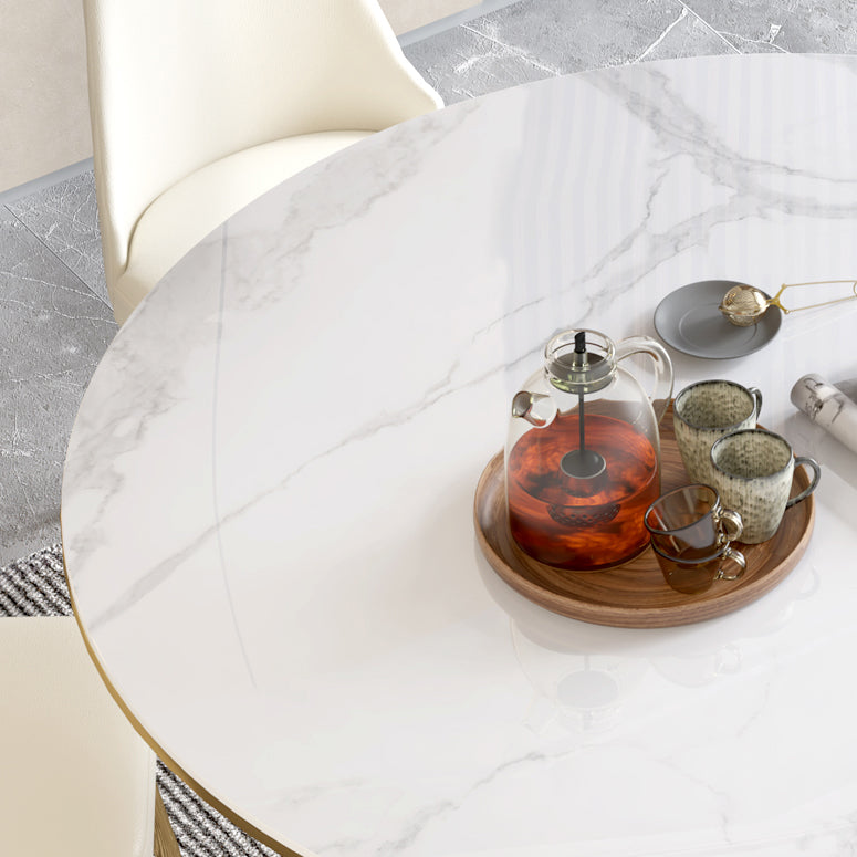 ストーンダイニングルームコレクション豪華なスタイルラウンドペデスタルダイニングテーブル