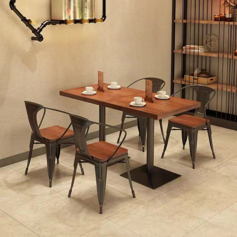 金属製の台座付きレストランダイニングテーブル用工業用パインウッドテーブル