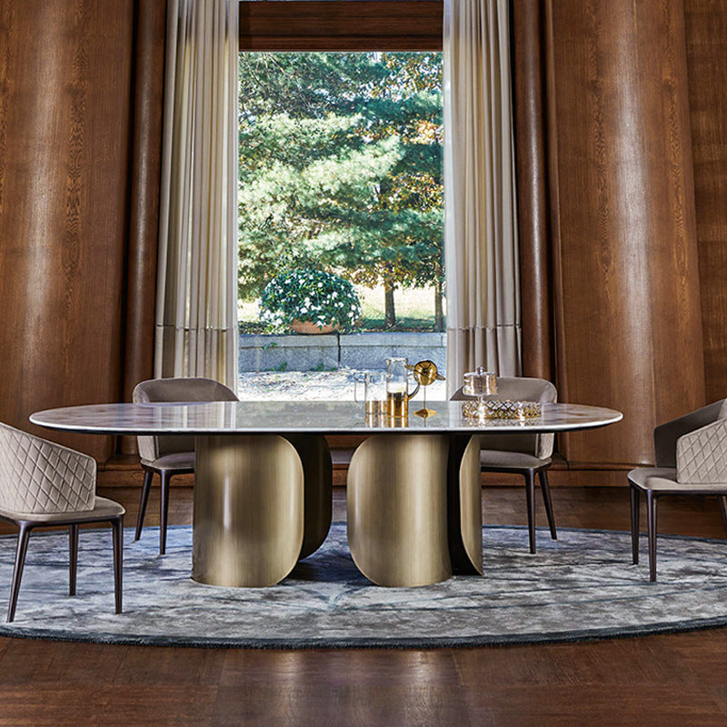 Sintered Stone Glam Tisch für das Restaurant Oval Esstisch mit doppelter Sockel