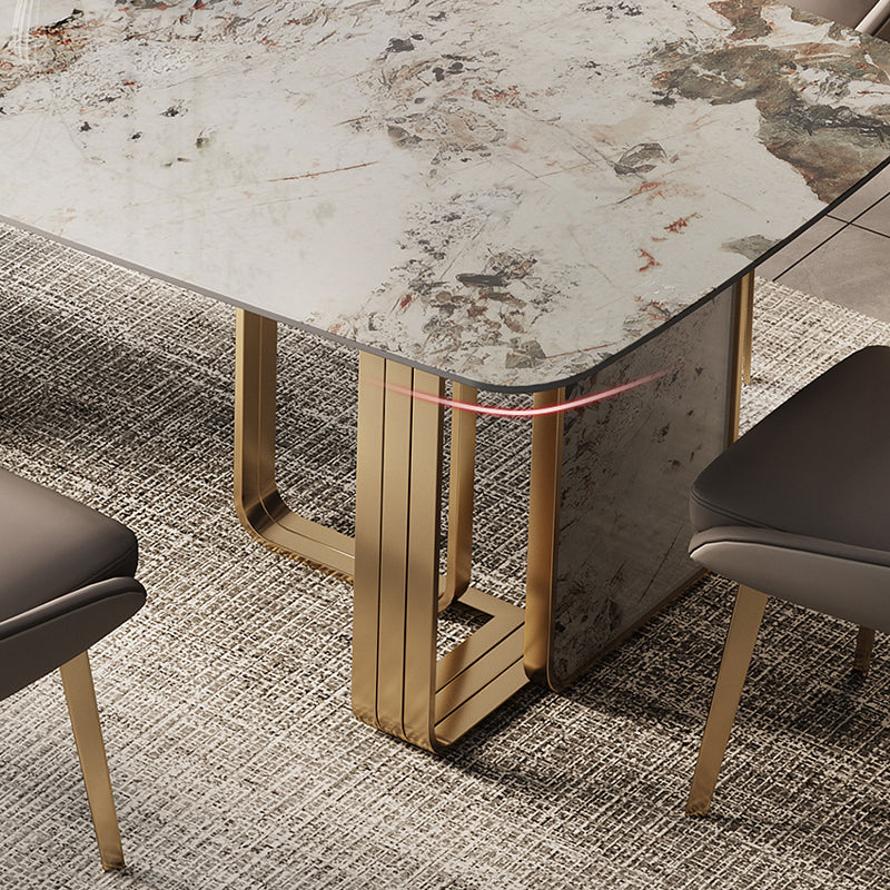 金の金属二重台座付きの豪華な焼結石トップテーブル長方形のテーブル