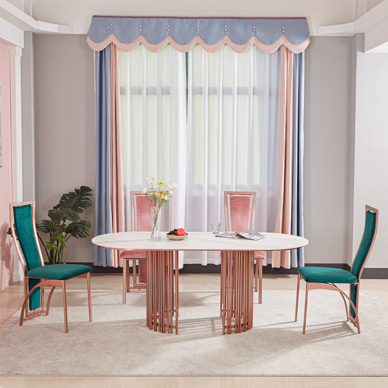 Table à manger top ovale blanc table à manger de luxe traditionnelle avec cadre en or rose